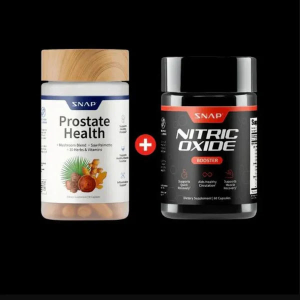 Nitric Oxide Booster™ + Prostate Health en pack 2x1: con Saw Palmetto 🌴, Hongos medicinales, Licopeno, L-Arginina ⚡ y Beta-Alanina 🔥