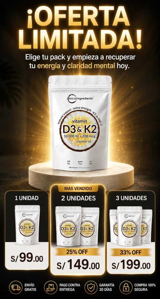 💛 Vitamina D3 + K2 – Soporte Completo para Huesos, Defensas y Corazón ☀️