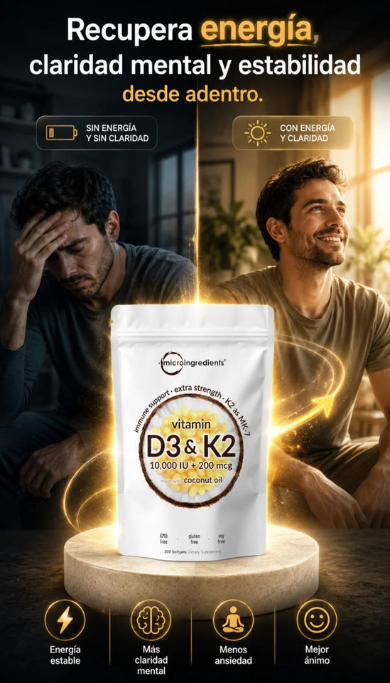💛 Vitamina D3 + K2 – Soporte Completo para Huesos, Defensas y Corazón ☀️