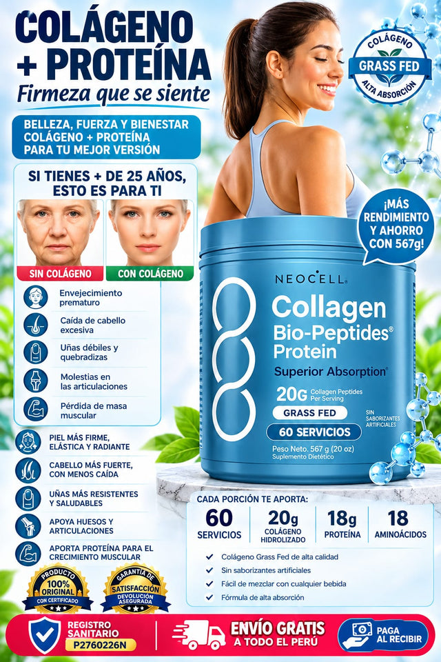 💙 Neocell Collagen Bio-Peptides | Colágeno Hidrolizado para una Piel Más Firme, Cabello y Uñas Fuertes y Bienestar Articular ✨