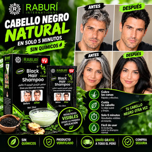 🖤 Shampoo Cubre Canas Raburi – Cabello Oscuro en 5 Minutos para Hombres y Mujeres  Copiar título