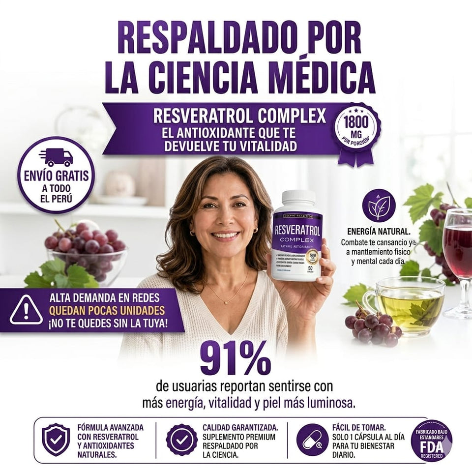 ✅ Resveratrol Complex – Potente antioxidante para apoyar tu salud celular y cardiovascular✨