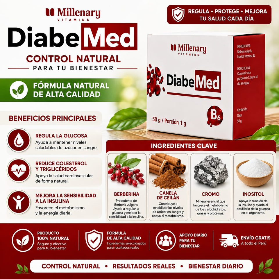 DiabeMed® – Suplemento con Vitamina B6 para Personas con Diabetes y Cuidado de la Glucosa