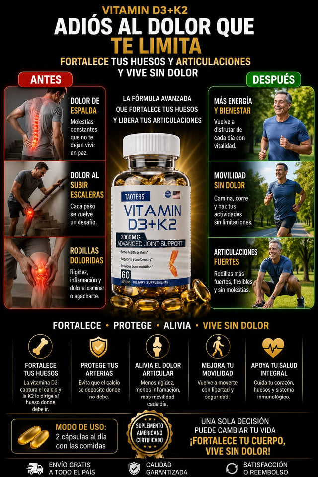 Vitamina D3 + K2 3000 MG | Soporte Avanzado para Huesos y Articulaciones