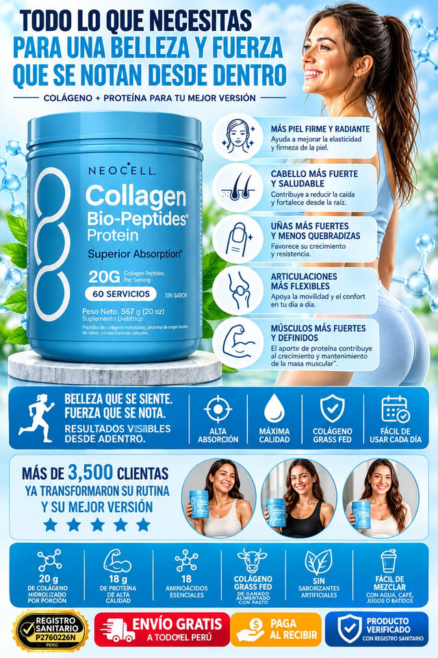 💙 Neocell Collagen Bio-Peptides | Colágeno Hidrolizado para una Piel Más Firme, Cabello y Uñas Fuertes y Bienestar Articular ✨